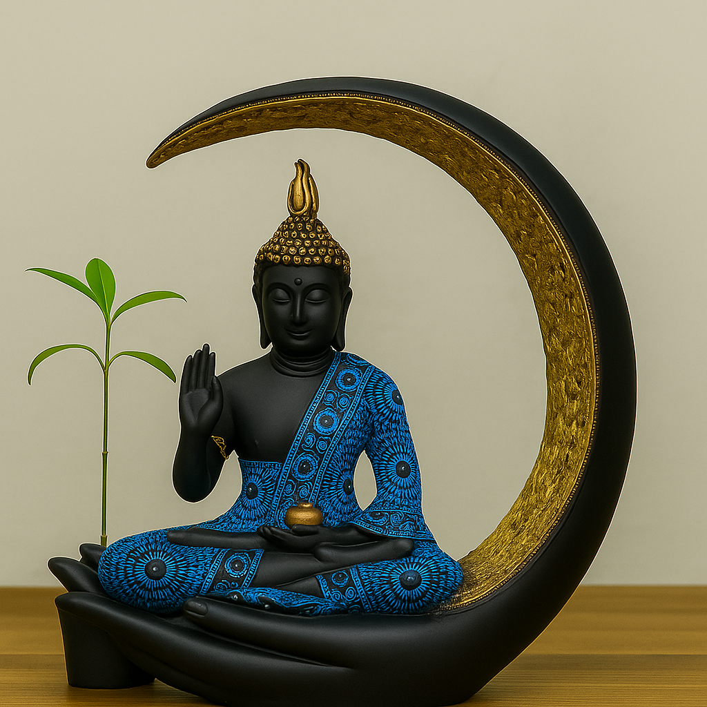 Chand Buddha Polyresin Statue - (black blue,20cm )
