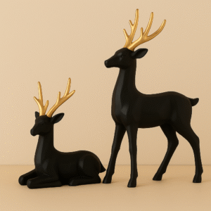 Deer set of 2 Polyresin Statue for Home Decor - 20 cm (Resin, Black)