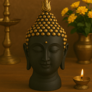 Lord Gautam Buddha Face Statue - 13 cm (Polyresin, Black)