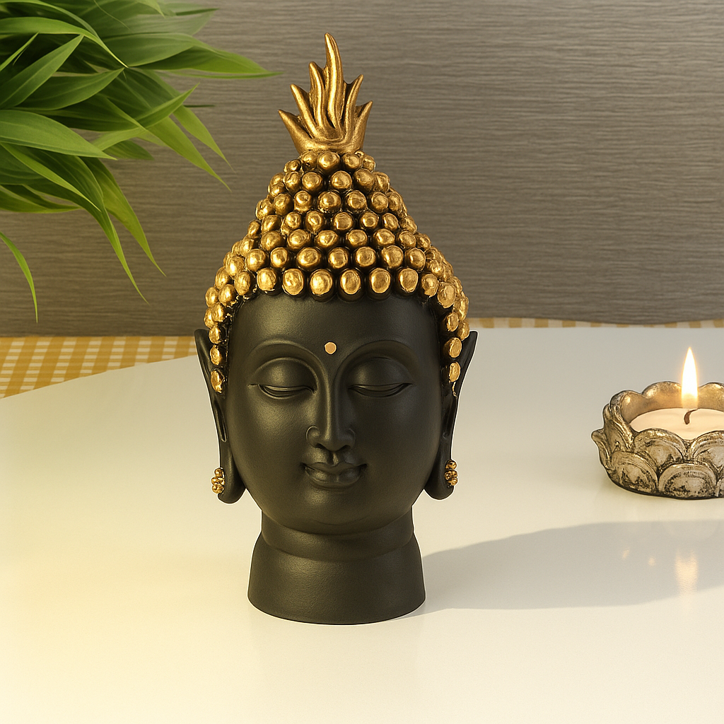 Lord Gautam Buddha Face Statue - 13 cm (Polyresin, Black) - Image 2