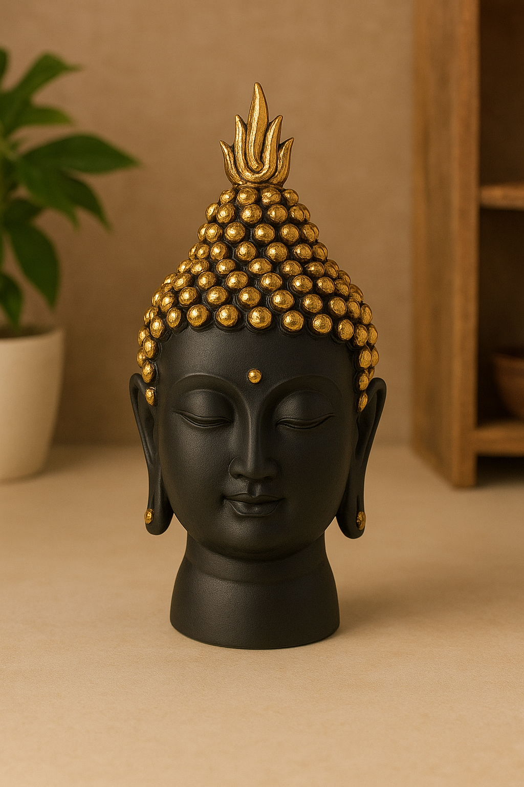 Lord Gautam Buddha Face Statue - 13 cm (Polyresin, Black) - Image 4