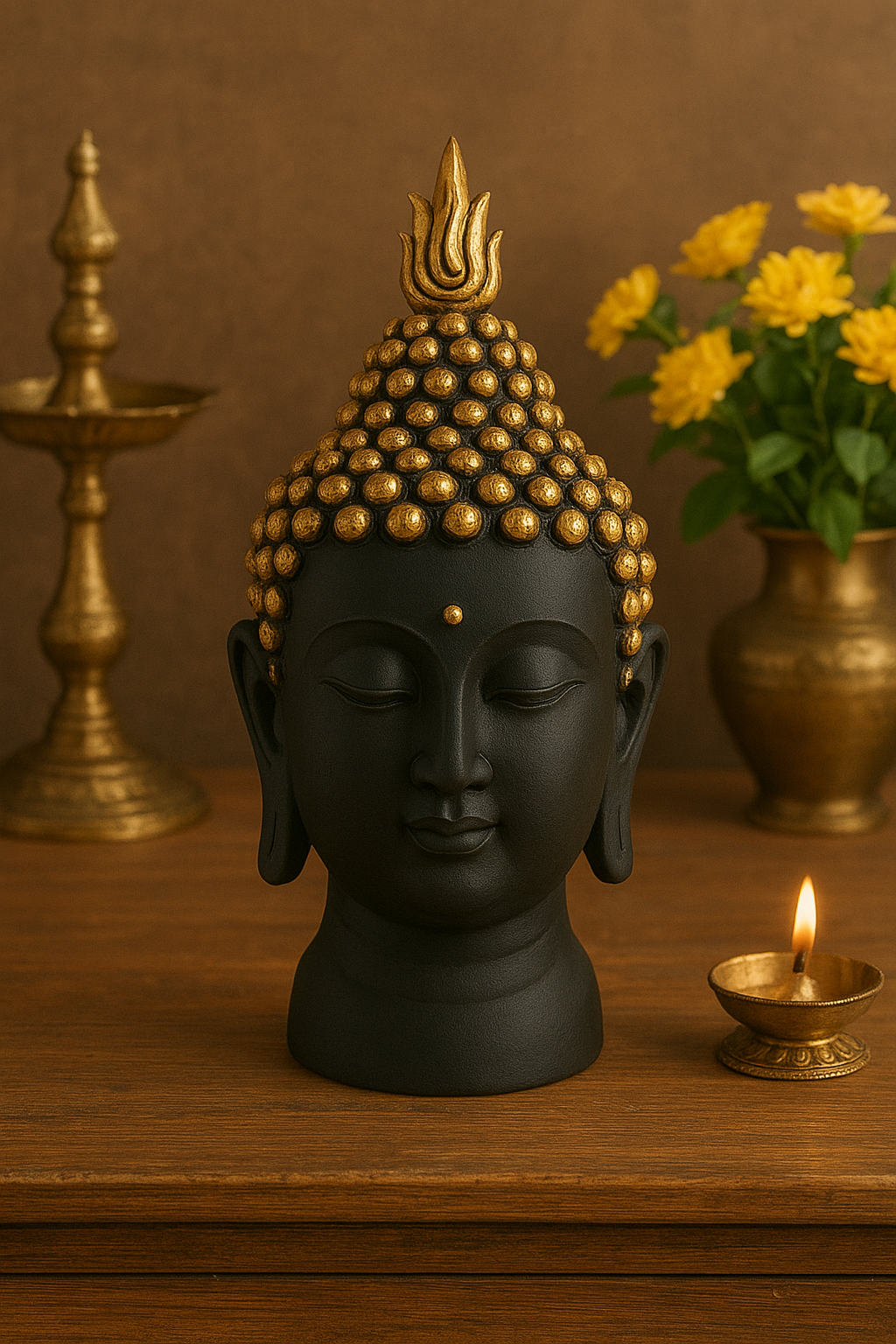 Lord Gautam Buddha Face Statue - 13 cm (Polyresin, Black) - Image 3