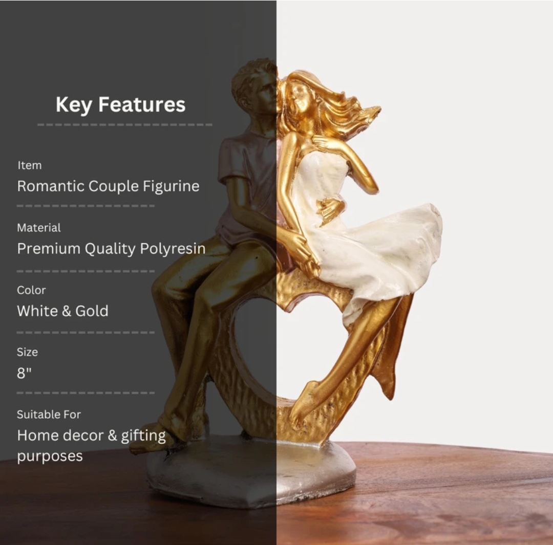 Cute Romantic Couple Heart Statue - 20 cm (Polyresin, Multicolor) - Image 5