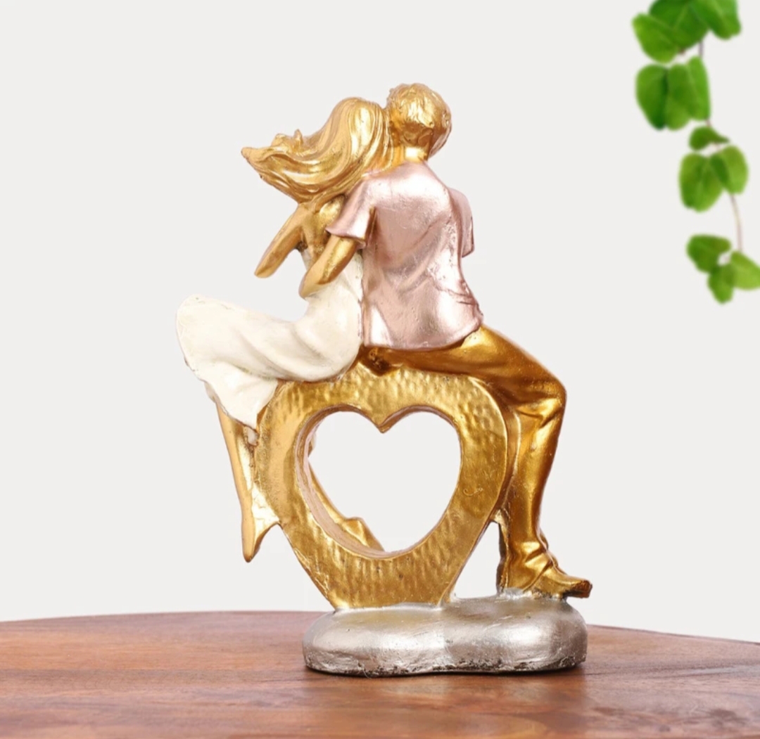 Cute Romantic Couple Heart Statue - 20 cm (Polyresin, Multicolor) - Image 3