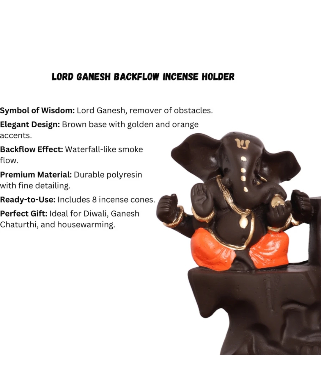 Ganesh Backflow Incense Holder with 20Smoke Backflow Incenses - Image 3