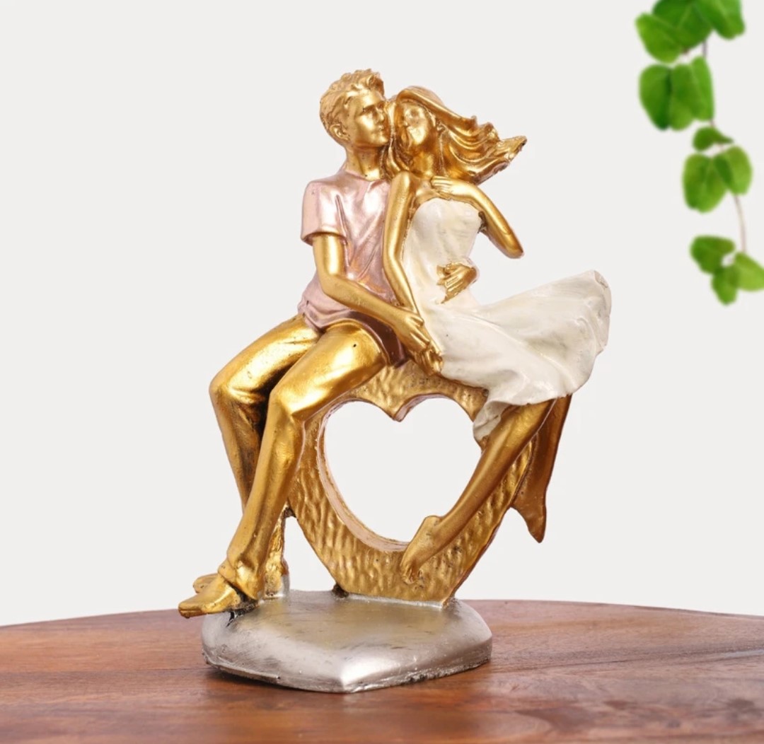 Cute Romantic Couple Heart Statue - 20 cm (Polyresin, Multicolor) - Image 2