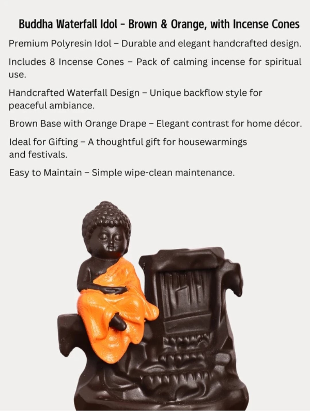 Buddha Statue with 8 Incense Backflow for Home Décor- 15.24 cm - Image 3